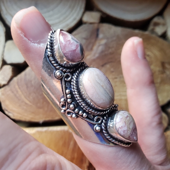 New Rhodochrosite 925 Silver Statement Ring. - Picture 15 of 16